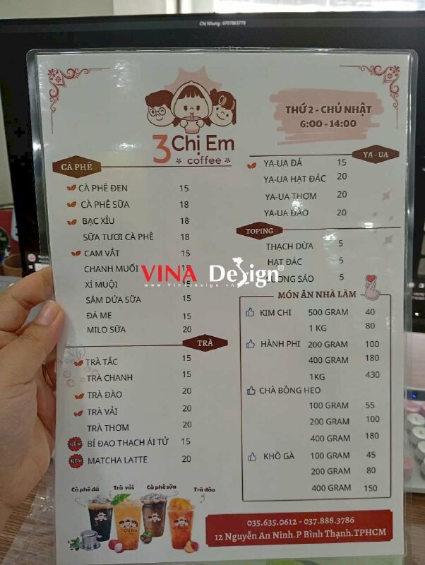In menu plastic cầm tay cho quán cafe - VND975