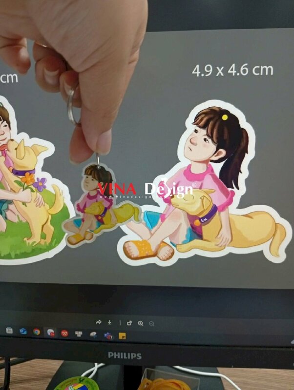 In móc khóa chibi hình cô bé & cún yêu Girl with a Puppy, móc khóa Mica trong - VND970