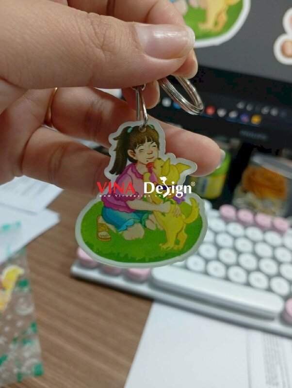 In móc khóa chibi hình cô bé & cún yêu Girl with a Puppy, móc khóa Mica trong - VND970