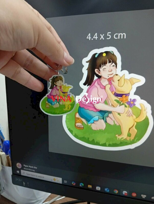 In móc khóa chibi hình cô bé & cún yêu Girl with a Puppy, móc khóa Mica trong - VND970