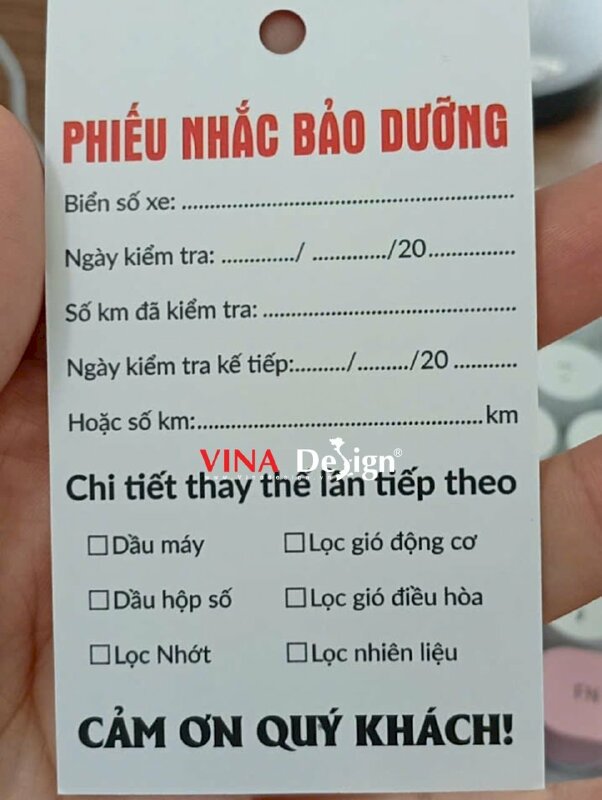 In phiếu nhắc bảo dưỡng ô tô cho gara, hàng gửi đi Bình Thuận từ TPHCM - VND967