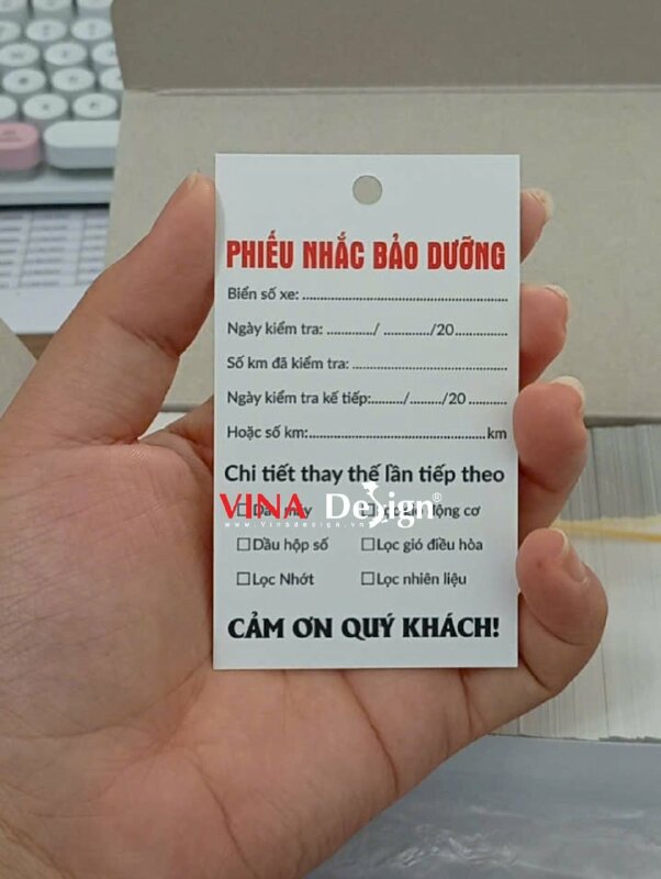In phiếu nhắc bảo dưỡng ô tô cho gara, hàng gửi đi Bình Thuận từ TPHCM - VND967