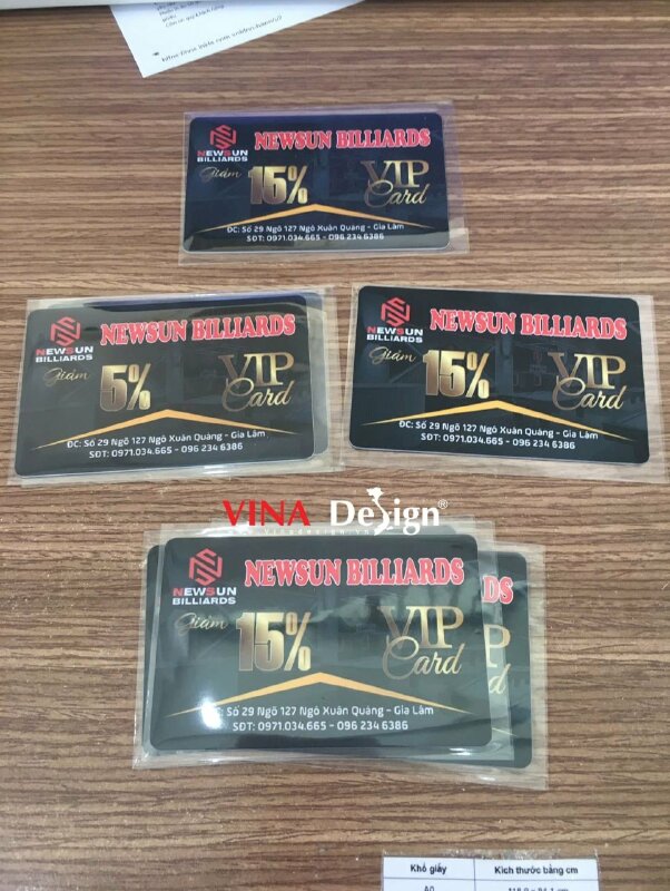 In thẻ VIP card cho câu lạc bộ Billiards, thẻ nhựa ép mờ in 2 mặt, hàng gửi đi Hà Nội từ TPHCM - VND966