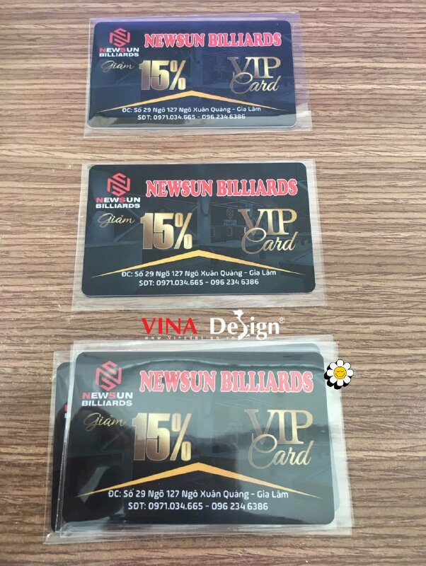 In thẻ VIP card cho câu lạc bộ Billiards, thẻ nhựa ép mờ in 2 mặt, hàng gửi đi Hà Nội từ TPHCM - VND966