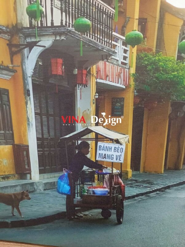 Tranh Canvas Phố Cổ Hội An in mực dầu mờ, đóng khung gỗ tràn viền - VND972