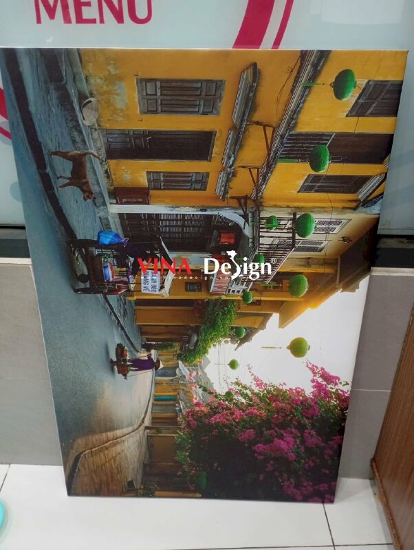 Tranh Canvas Phố Cổ Hội An in mực dầu mờ, đóng khung gỗ tràn viền - VND972