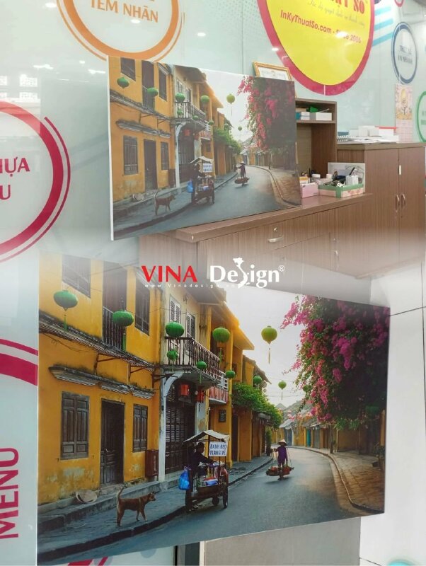 Tranh Canvas Phố Cổ Hội An in mực dầu mờ, đóng khung gỗ tràn viền - VND972