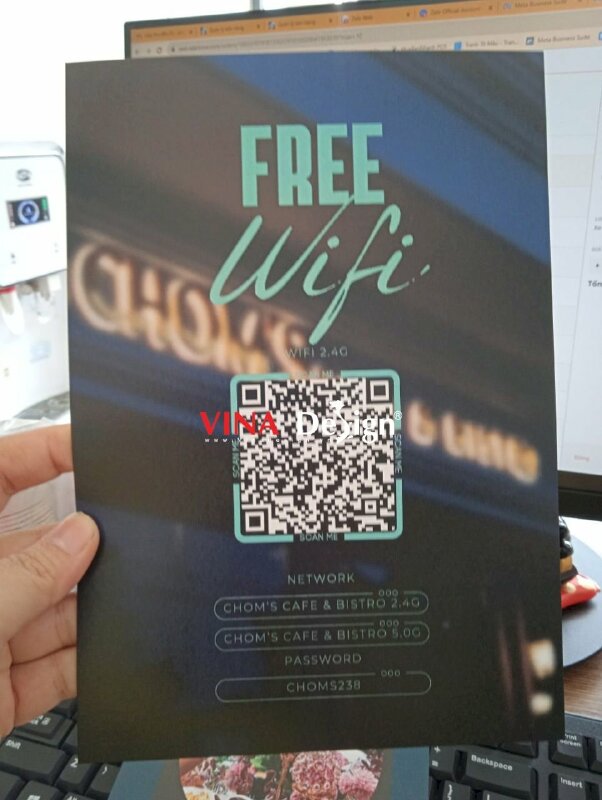 In tờ rơi A5 gắn standee nhựa Mica để bàn quán Cafe & Bistro, in giấy mỹ thuật Econo - VND310