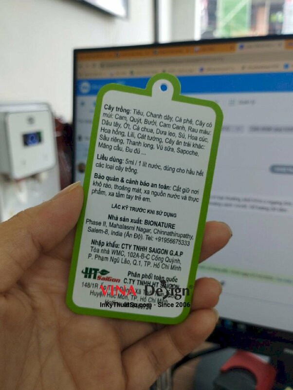 In tag cổ chai bảo vệ thực vật, thẻ treo cổ chai nhựa - VND322