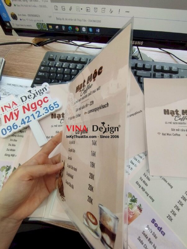 In menu ép plastic quán cà phê sạch nguyên chất pha máy - VND227