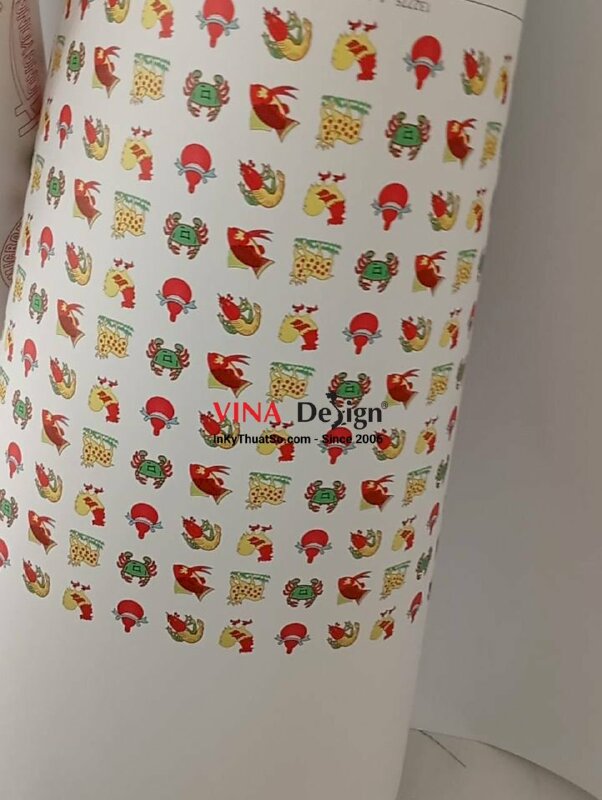 In sticker Bầu Cua Tôm Cá Bầu Gà Nai tem PP đế giấy theo m2, in mực dầu, có bế - VND976