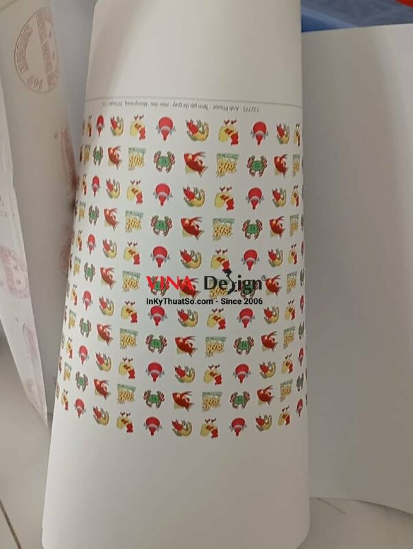 In sticker Bầu Cua Tôm Cá Bầu Gà Nai tem PP đế giấy theo m2, in mực dầu, có bế - VND976