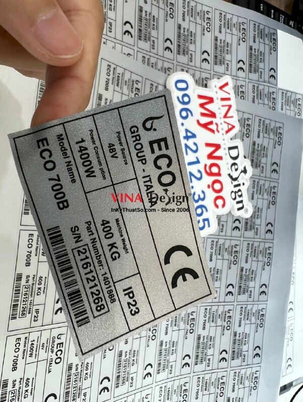 In decal xi bạc tem nhãn dán máy vệ sinh công nghiệp - VND371