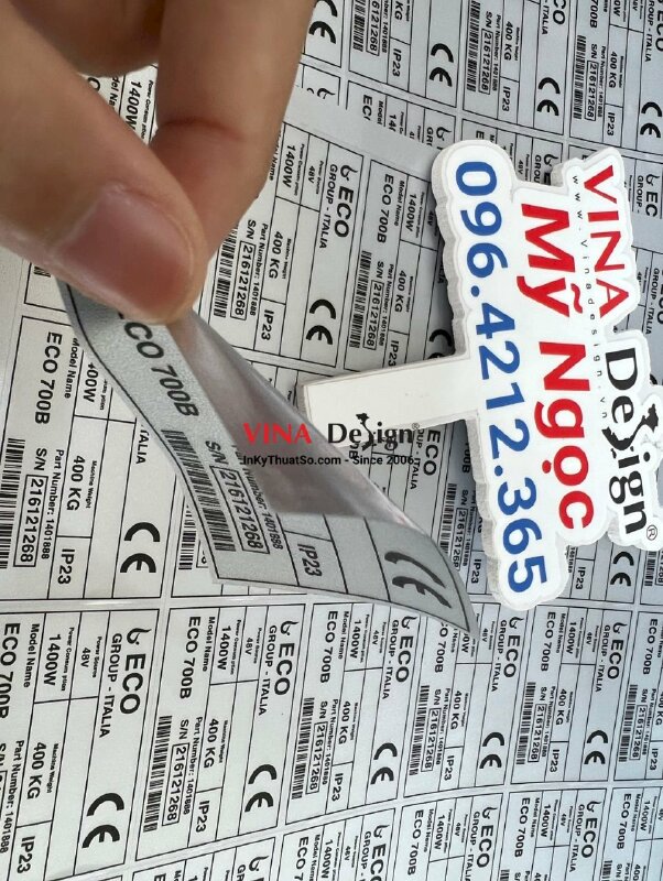 In decal xi bạc tem nhãn dán máy vệ sinh công nghiệp - VND371