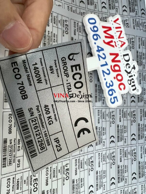 In decal xi bạc tem nhãn dán máy vệ sinh công nghiệp - VND371