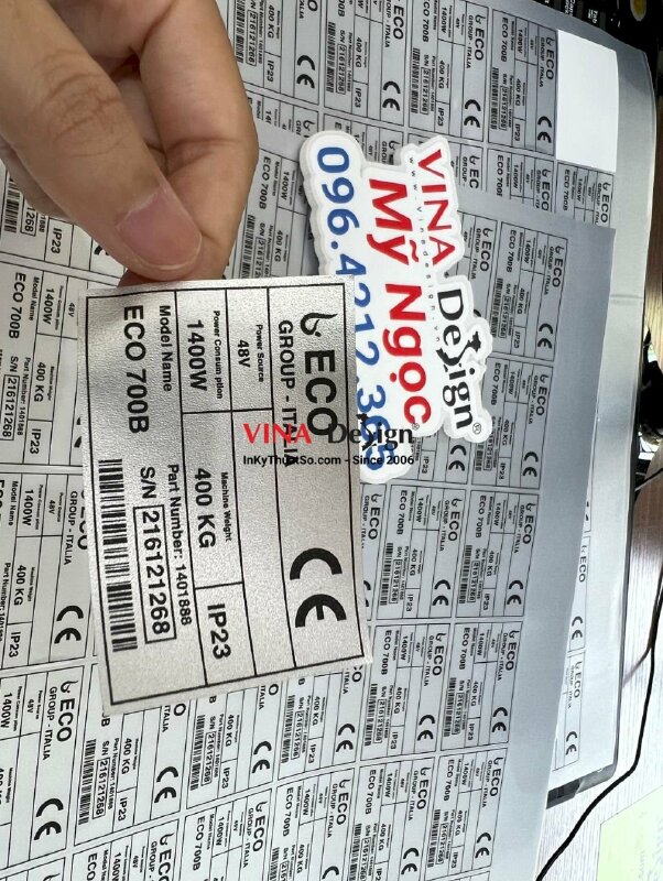 In decal xi bạc tem nhãn dán máy vệ sinh công nghiệp - VND371