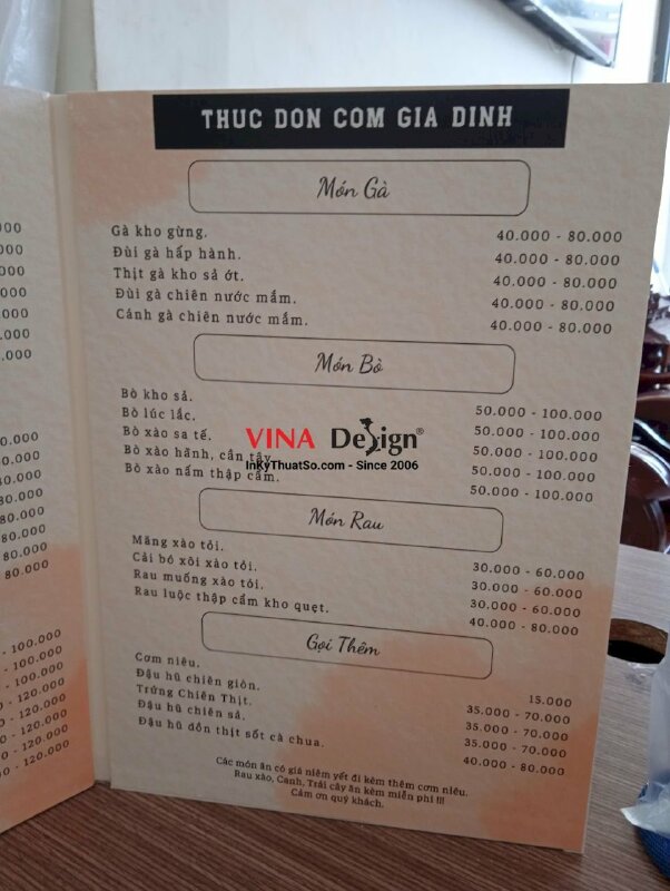 In menu dán gói quán cafe & bistro - VND365