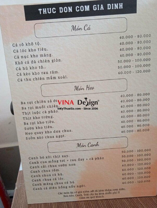 In menu dán gói quán cafe & bistro - VND365