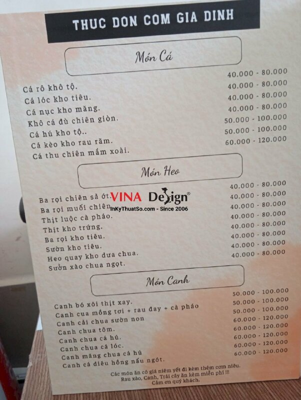 In menu dán gói quán cafe & bistro - VND365