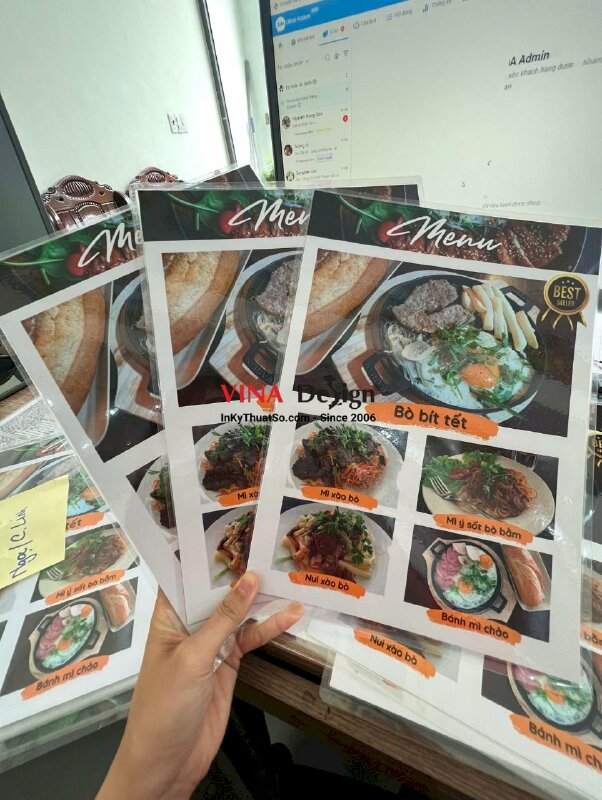 In menu ép nhựa plastic tờ rời cầm tay quán ăn sáng - VND201