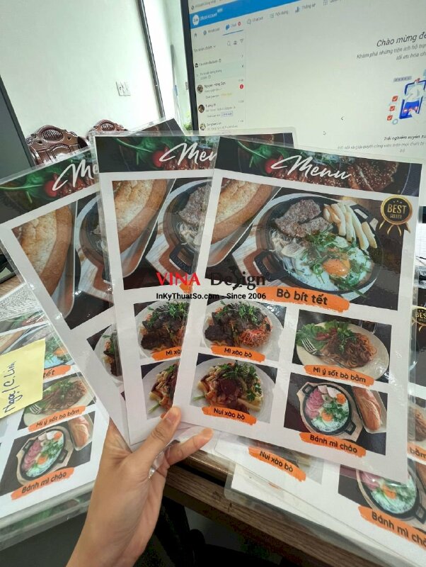 In menu ép nhựa plastic tờ rời cầm tay quán ăn sáng - VND201