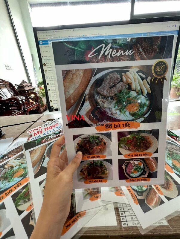 In menu ép nhựa plastic tờ rời cầm tay quán ăn sáng - VND201