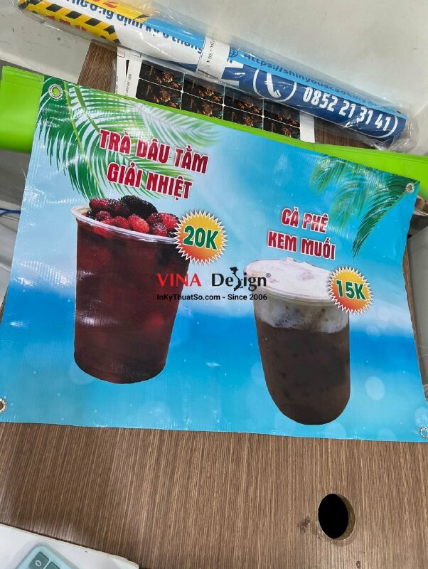 In banner menu treo xe đẩy bán hàng nước trà cà phê - VND77