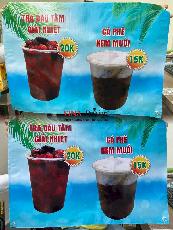 In banner menu treo xe đẩy bán hàng nước trà cà phê - VND77
