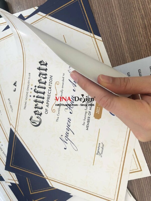 In giấy chứng nhận Certificate trung tâm Anh ngữ - VND74