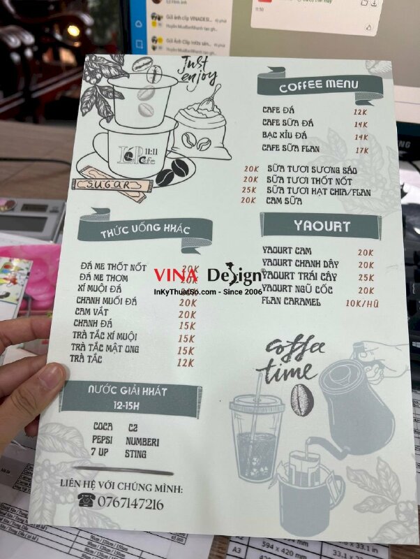 In menu cầm tay quán cafe - VND08