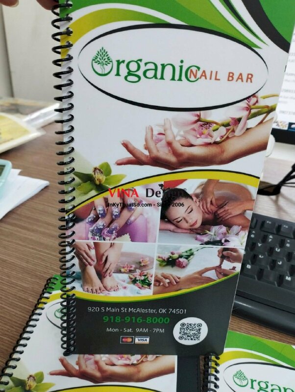 In menu Nail Bar tiếng Anh, in menu nhựa PVC chống nước, hàng gửi đi Mỹ từ TPHCM - VND263