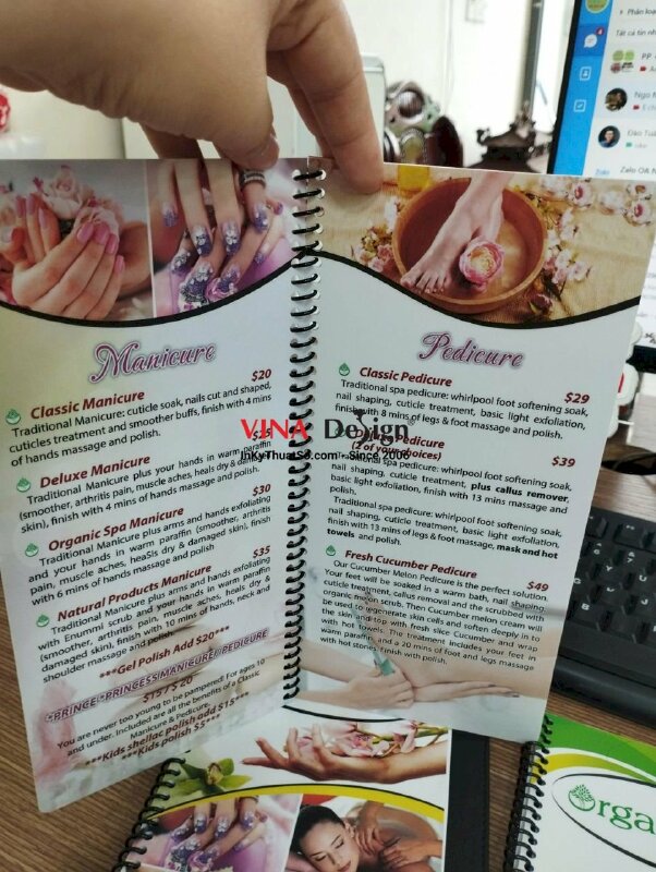In menu Nail Bar tiếng Anh, in menu nhựa PVC chống nước, hàng gửi đi Mỹ từ TPHCM - VND263