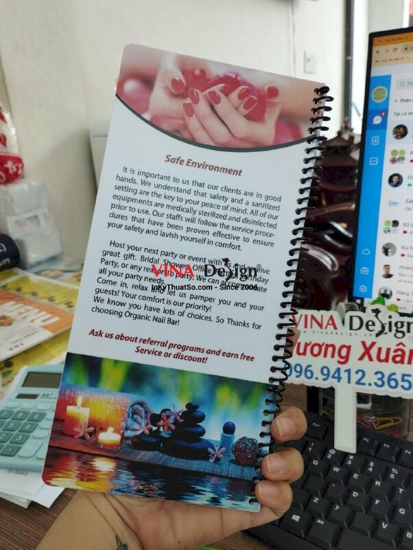 In menu Nail Bar tiếng Anh, in menu nhựa PVC chống nước, hàng gửi đi Mỹ từ TPHCM - VND263