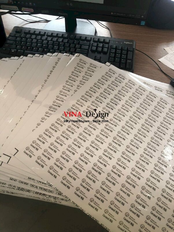 In tem decal trong dán chai nước sữa dừa - VND75