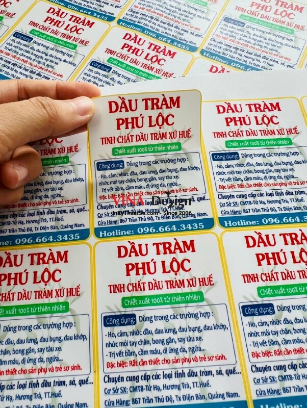 In tem nhãn dán chai tinh dầu tràm - VND60