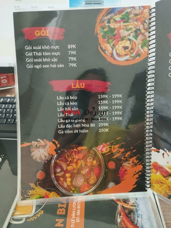 In menu quán nhậu quán bia, menu ép plastic đóng gáy lò xo - VND265