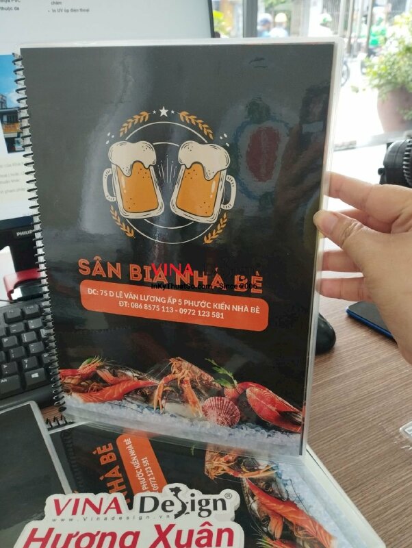 In menu quán nhậu quán bia, menu ép plastic đóng gáy lò xo - VND265