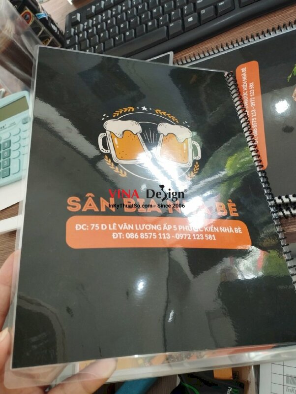 In menu quán nhậu quán bia, menu ép plastic đóng gáy lò xo - VND265