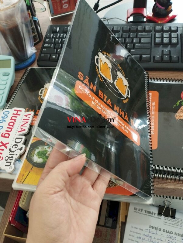 In menu quán nhậu quán bia, menu ép plastic đóng gáy lò xo - VND265