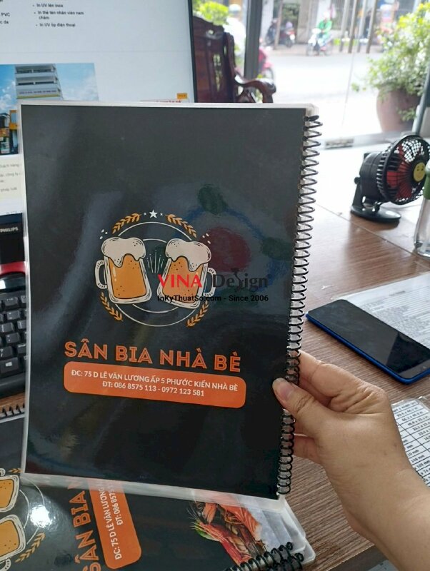 In menu quán nhậu quán bia, menu ép plastic đóng gáy lò xo - VND265