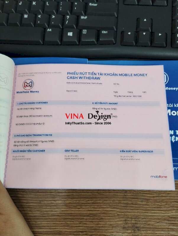 In phiếu rút tiền tài khoản mobile money cash withdraw - VND284