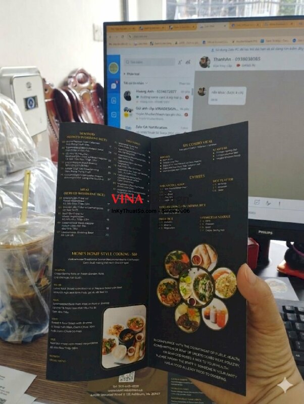 In brochure menu nhà hàng tiếng Anh hàng gửi đi Mỹ - VND211