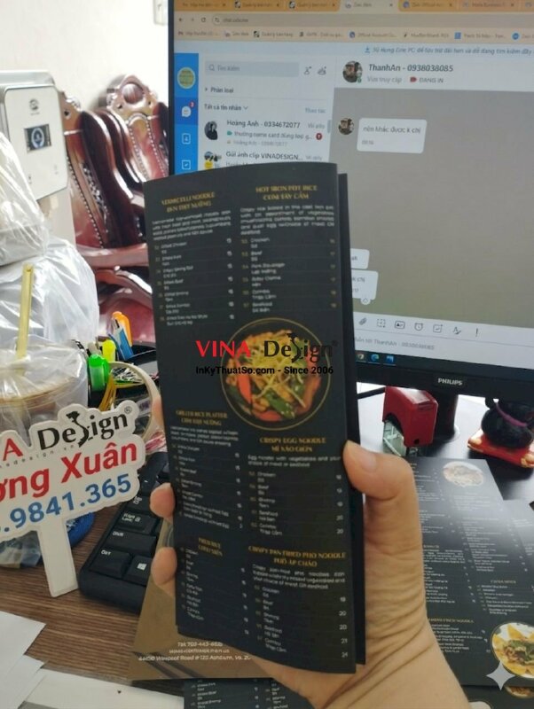 In brochure menu nhà hàng tiếng Anh hàng gửi đi Mỹ - VND211
