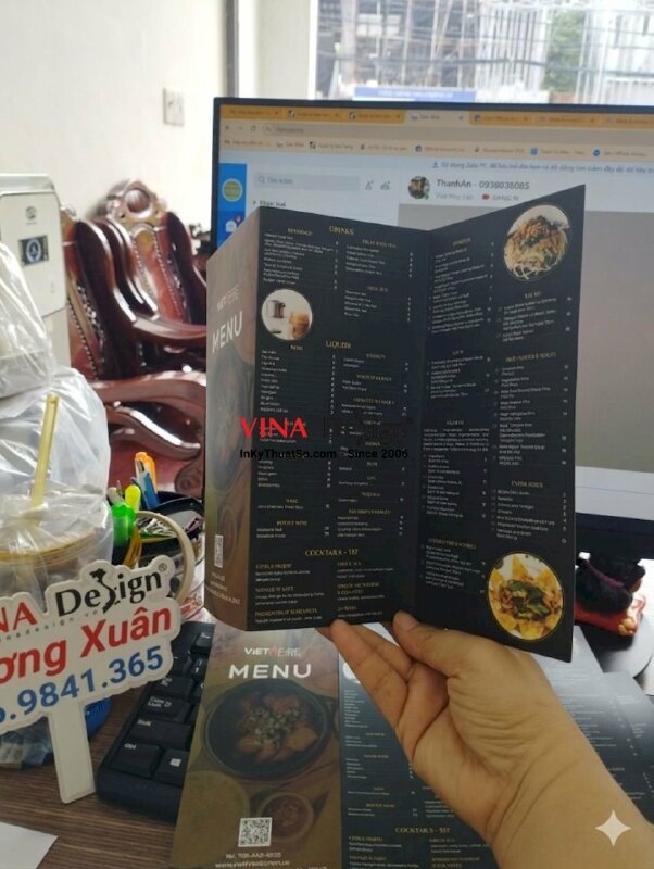 In brochure menu nhà hàng tiếng Anh hàng gửi đi Mỹ - VND211