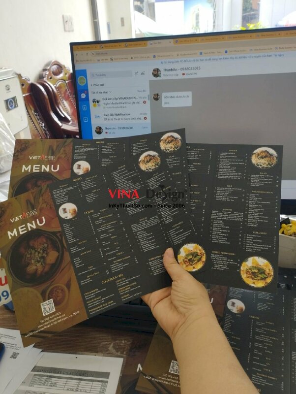 In brochure menu nhà hàng tiếng Anh hàng gửi đi Mỹ - VND211