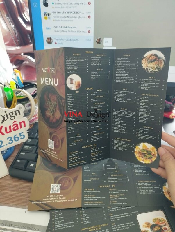 In brochure menu nhà hàng tiếng Anh hàng gửi đi Mỹ - VND211