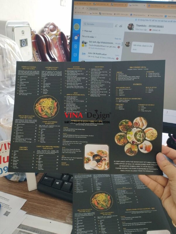 In brochure menu nhà hàng tiếng Anh hàng gửi đi Mỹ - VND211
