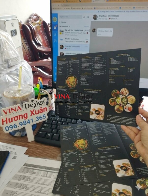 In brochure menu nhà hàng tiếng Anh hàng gửi đi Mỹ - VND211