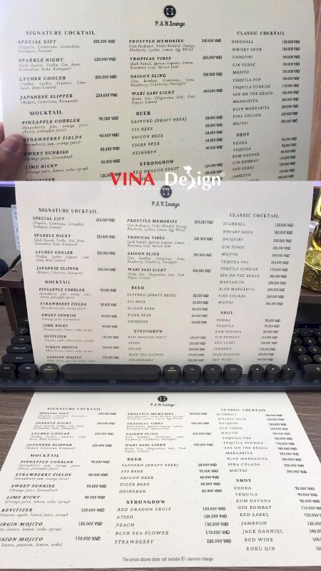 In tờ A4 giấy Coucher menu drink cocktail, beer, mocktail quán lounge - VND725