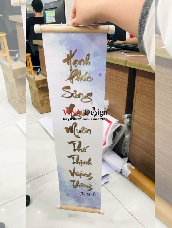 In tranh chữ thư pháp câu Kinh Thánh lời Chúa, tranh Canvas nẹp gỗ 2 đầu bộ câu đối chủ đề Tạ Ơn Thiên Chúa - VND678